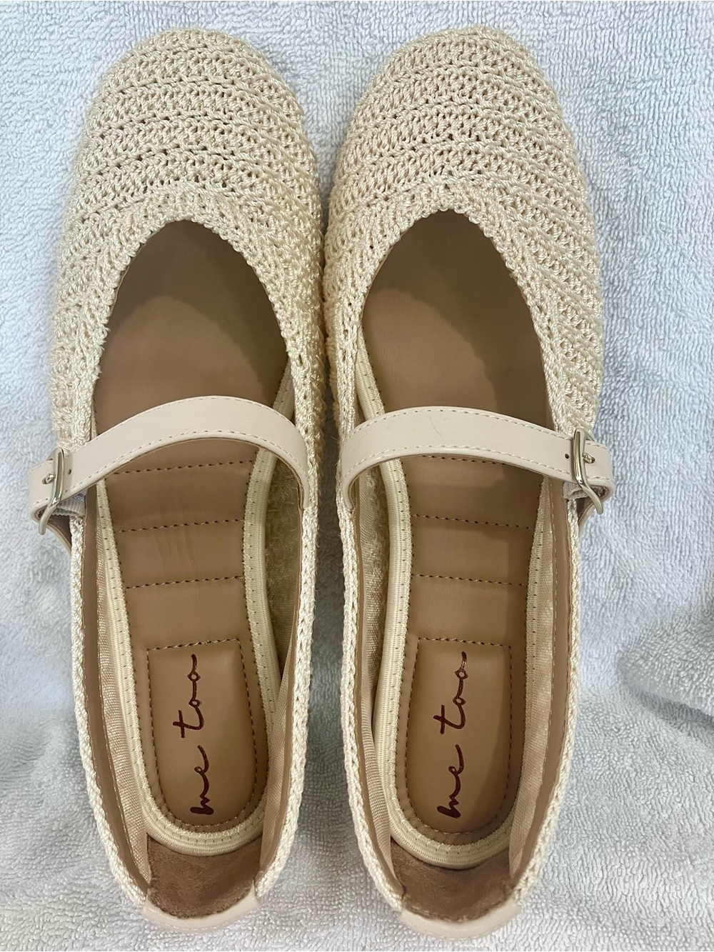 me too Cream Crochet Mary Jane Flats